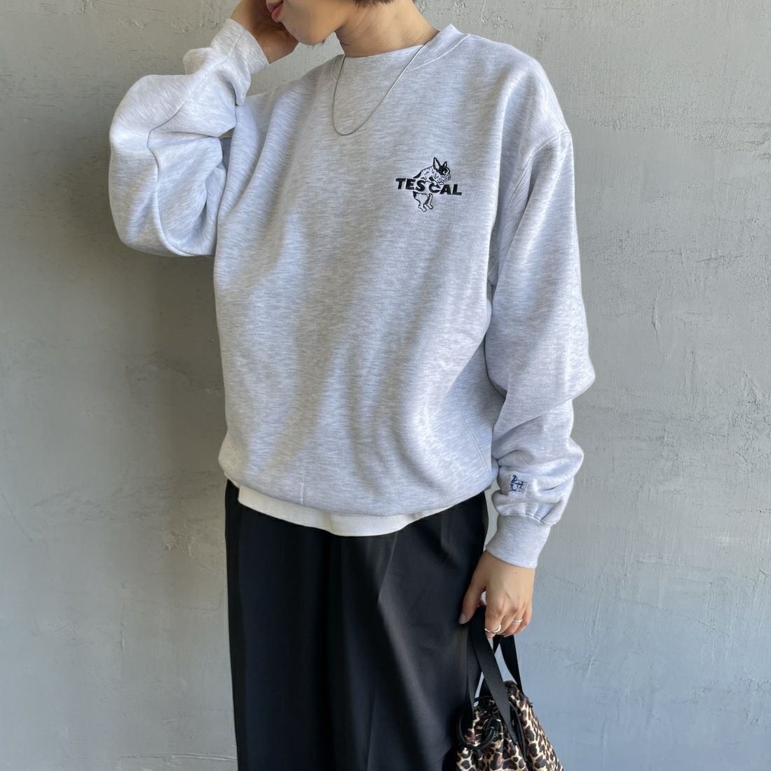 The Endless Summer [エンドレスサマー] 別注 TES CALバックロゴ刺繍スウェット [C-24774505-JF] 03 GRAY &&モデル身長：159cm 着用サイズ：S&&