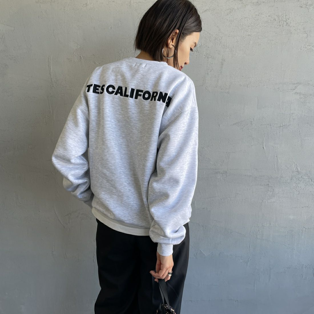 The Endless Summer [エンドレスサマー] 別注 TES CALバックロゴ刺繍スウェット [C-24774505-JF] 03 GRAY &&モデル身長：159cm 着用サイズ：S&&