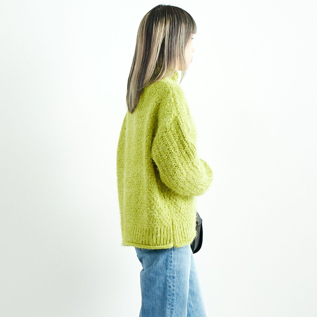 Jf Ready Made [ジェイエフレディメイド] ラメモールバスケット編みプルオーバー [3224424] ｲｴﾛｰｸﾞﾘｰﾝ &&モデル身長：167cm 着用サイズ：F&&