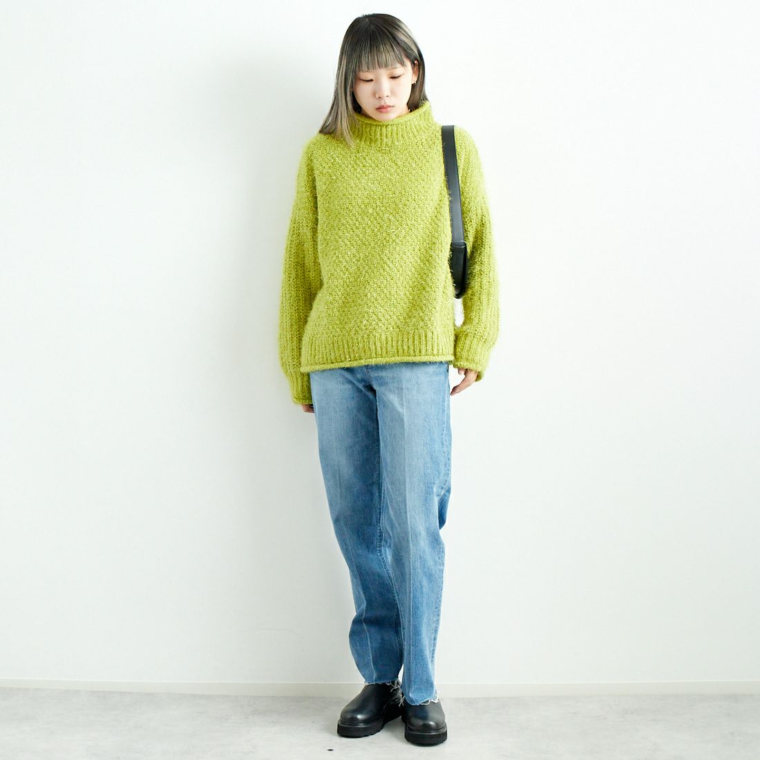 Jf Ready Made [ジェイエフレディメイド] ラメモールバスケット編みプルオーバー [3224424] ｲｴﾛｰｸﾞﾘｰﾝ &&モデル身長：167cm 着用サイズ：F&&