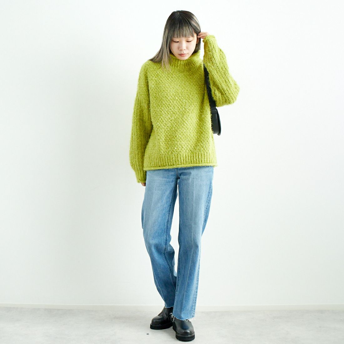 Jf Ready Made [ジェイエフレディメイド] ラメモールバスケット編みプルオーバー [3224424] ｲｴﾛｰｸﾞﾘｰﾝ &&モデル身長：167cm 着用サイズ：F&&