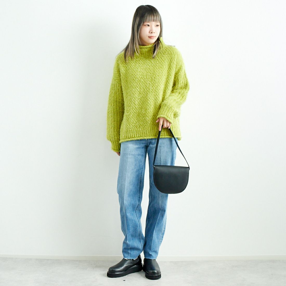 Jf Ready Made [ジェイエフレディメイド] ラメモールバスケット編みプルオーバー [3224424] ｲｴﾛｰｸﾞﾘｰﾝ &&モデル身長：167cm 着用サイズ：F&&
