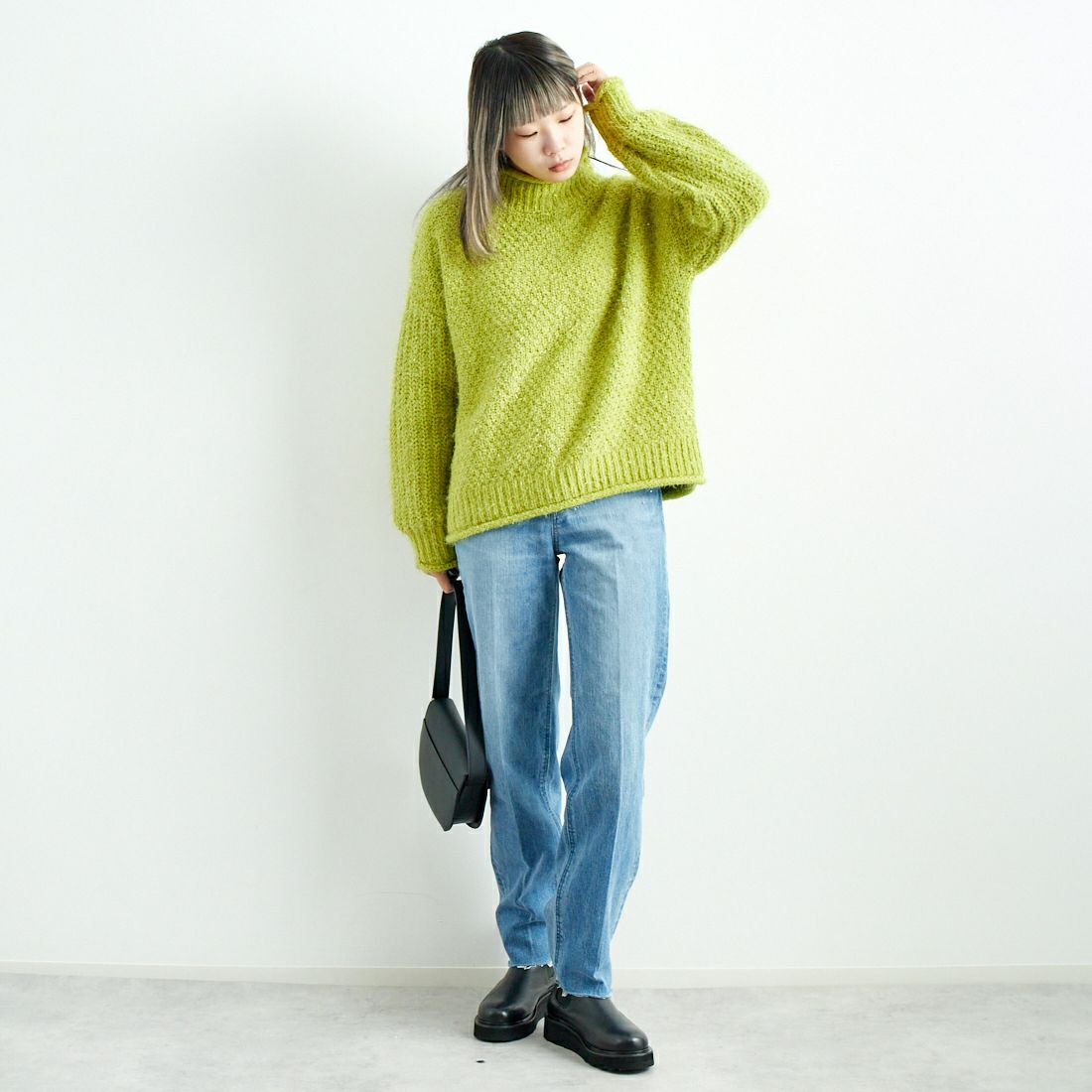 Jf Ready Made [ジェイエフレディメイド] ラメモールバスケット編みプルオーバー [3224424] ｲｴﾛｰｸﾞﾘｰﾝ &&モデル身長：167cm 着用サイズ：F&&