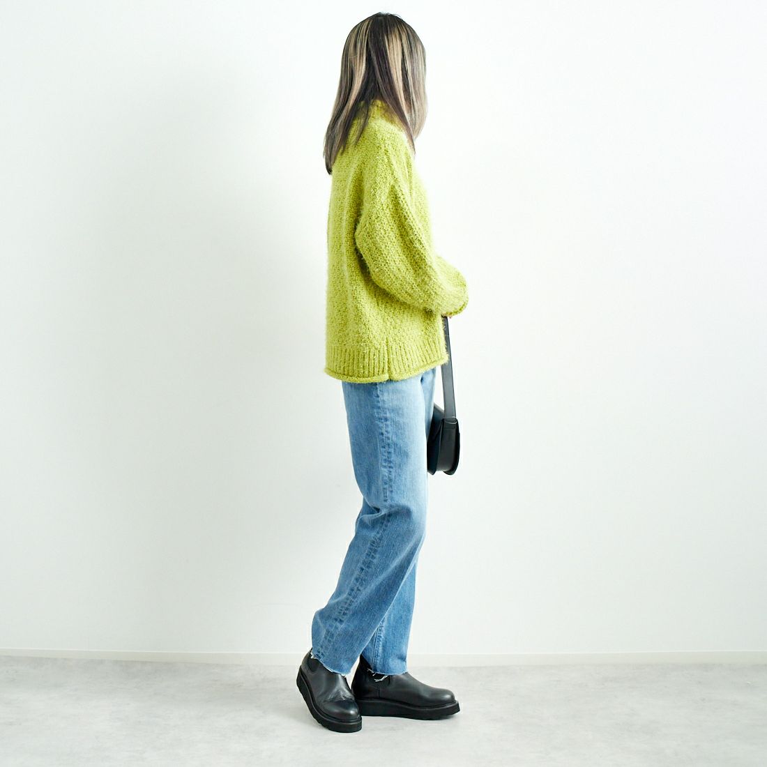 Jf Ready Made [ジェイエフレディメイド] ラメモールバスケット編みプルオーバー [3224424] ｲｴﾛｰｸﾞﾘｰﾝ &&モデル身長：167cm 着用サイズ：F&&