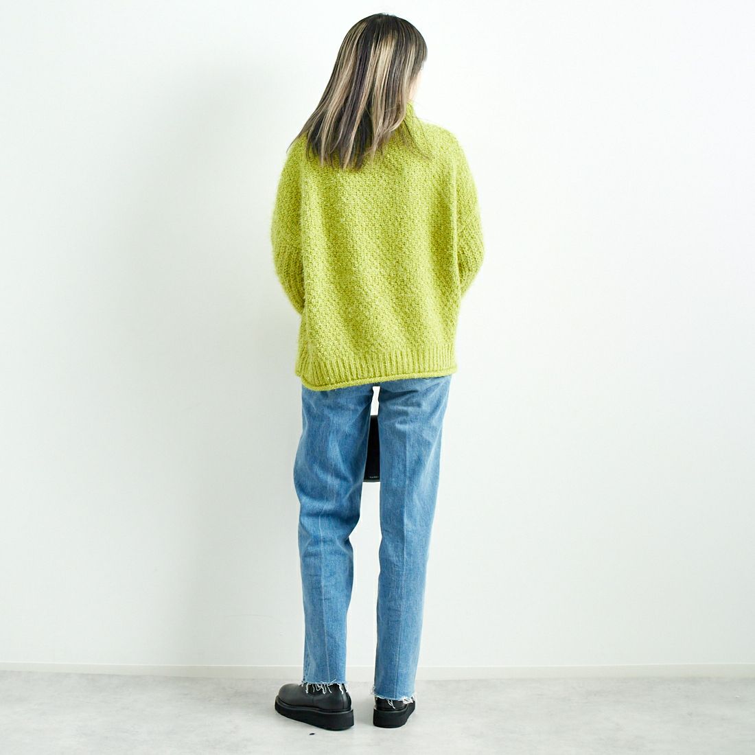 Jf Ready Made [ジェイエフレディメイド] ラメモールバスケット編みプルオーバー [3224424] ｲｴﾛｰｸﾞﾘｰﾝ &&モデル身長：167cm 着用サイズ：F&&