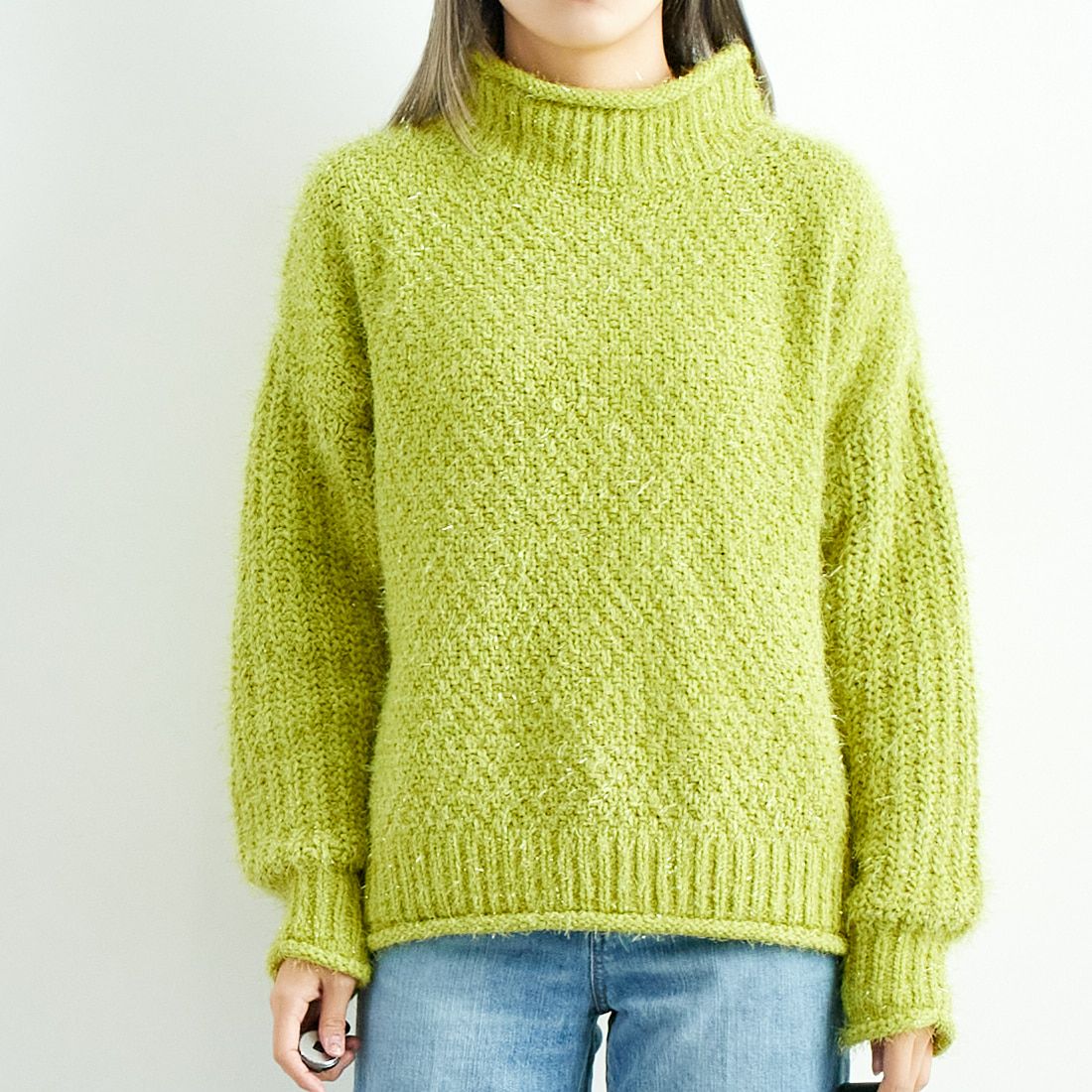 Jf Ready Made [ジェイエフレディメイド] ラメモールバスケット編みプルオーバー [3224424] ｲｴﾛｰｸﾞﾘｰﾝ &&モデル身長：167cm 着用サイズ：F&&