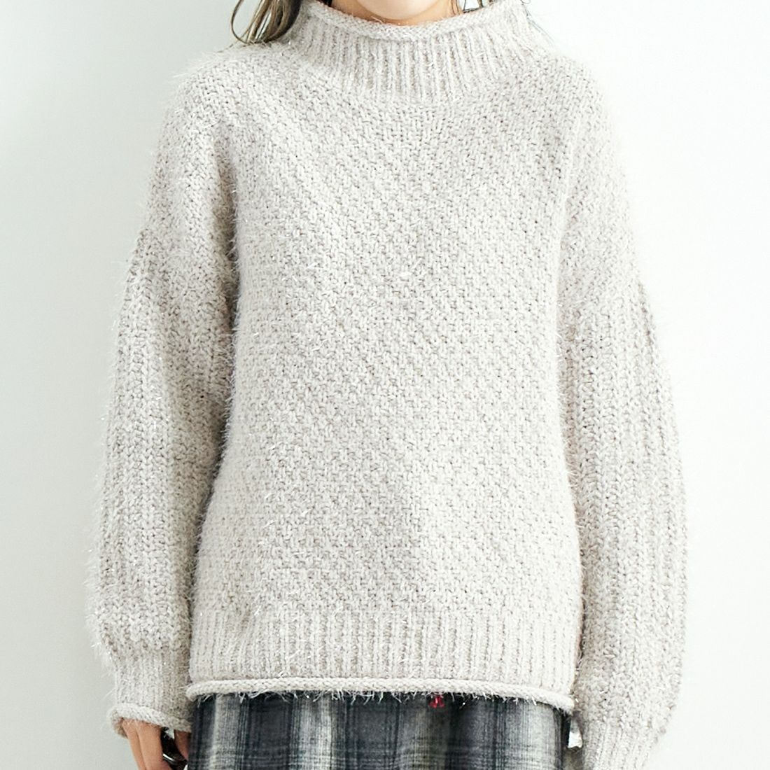 Jf Ready Made [ジェイエフレディメイド] ラメモールバスケット編みプルオーバー [3224424] ｸﾞﾚｰﾍﾞｰｼﾞｭ &&モデル身長：167cm 着用サイズ：F&&