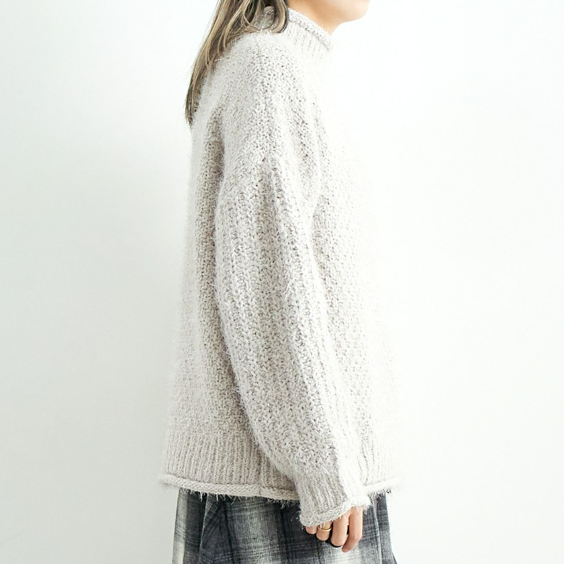 Jf Ready Made [ジェイエフレディメイド] ラメモールバスケット編みプルオーバー [3224424] ｸﾞﾚｰﾍﾞｰｼﾞｭ &&モデル身長：167cm 着用サイズ：F&&