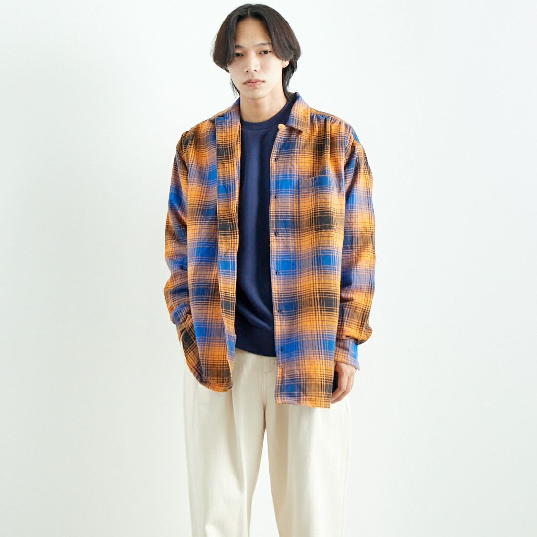 VALTA [ヴァルタ] 別注 シャーリングシャツ [VA24AW3041-JF] CH310 YEL &&モデル身長：179cm 着用サイズ：L&&