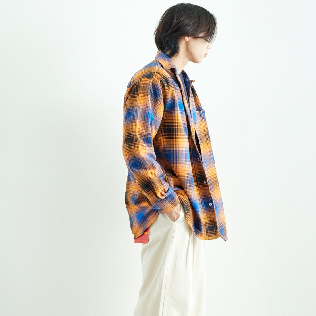 VALTA [ヴァルタ] 別注 シャーリングシャツ [VA24AW3041-JF] CH310 YEL &&モデル身長：179cm 着用サイズ：L&&