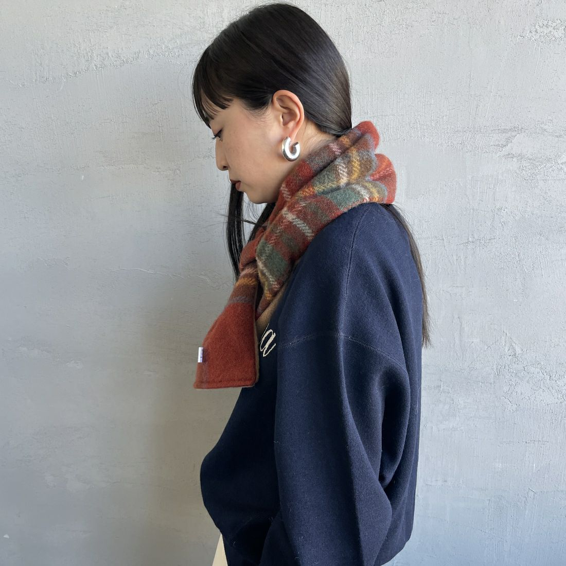 TWEED MILL [ツィードミル] 別注 チェック×フリース リバーシブル差し込みマフラー [17-93-PNWFL-JF] ANTIQUE RO