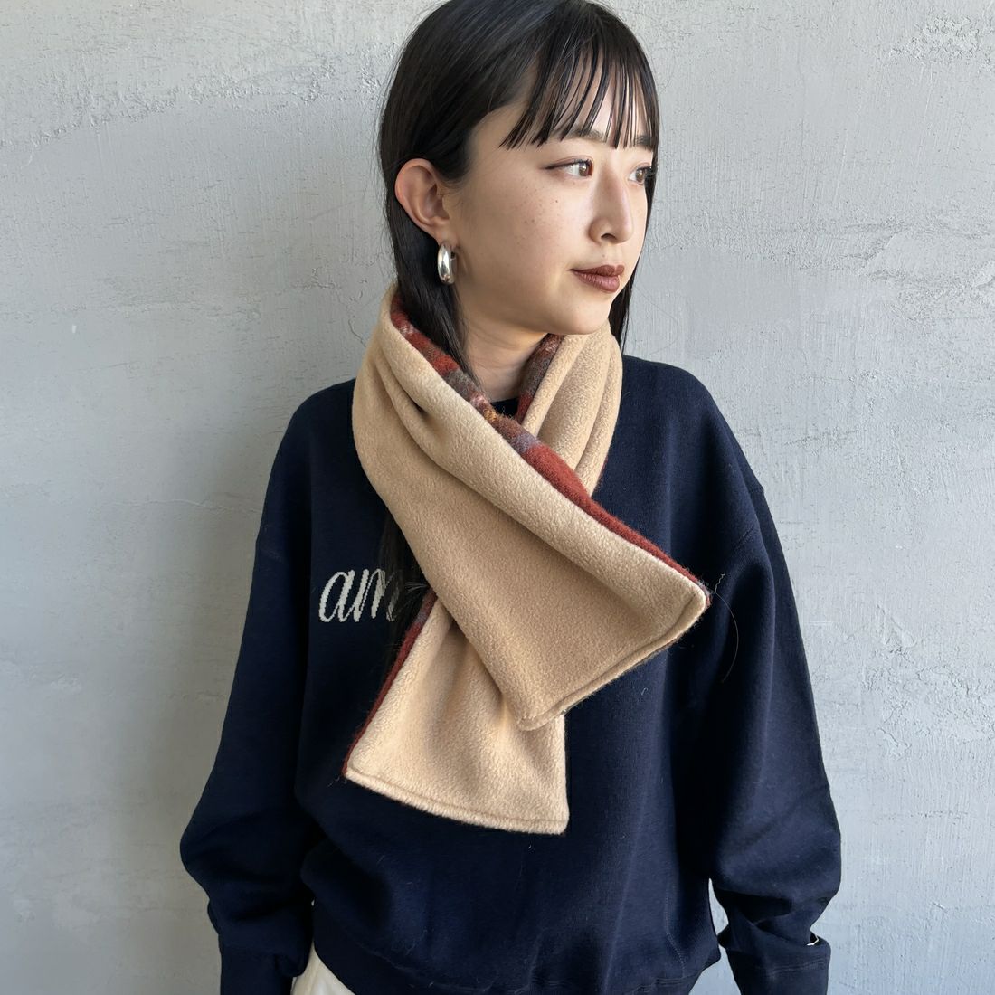 TWEED MILL [ツィードミル] 別注 チェック×フリース リバーシブル差し込みマフラー [17-93-PNWFL-JF] ANTIQUE RO