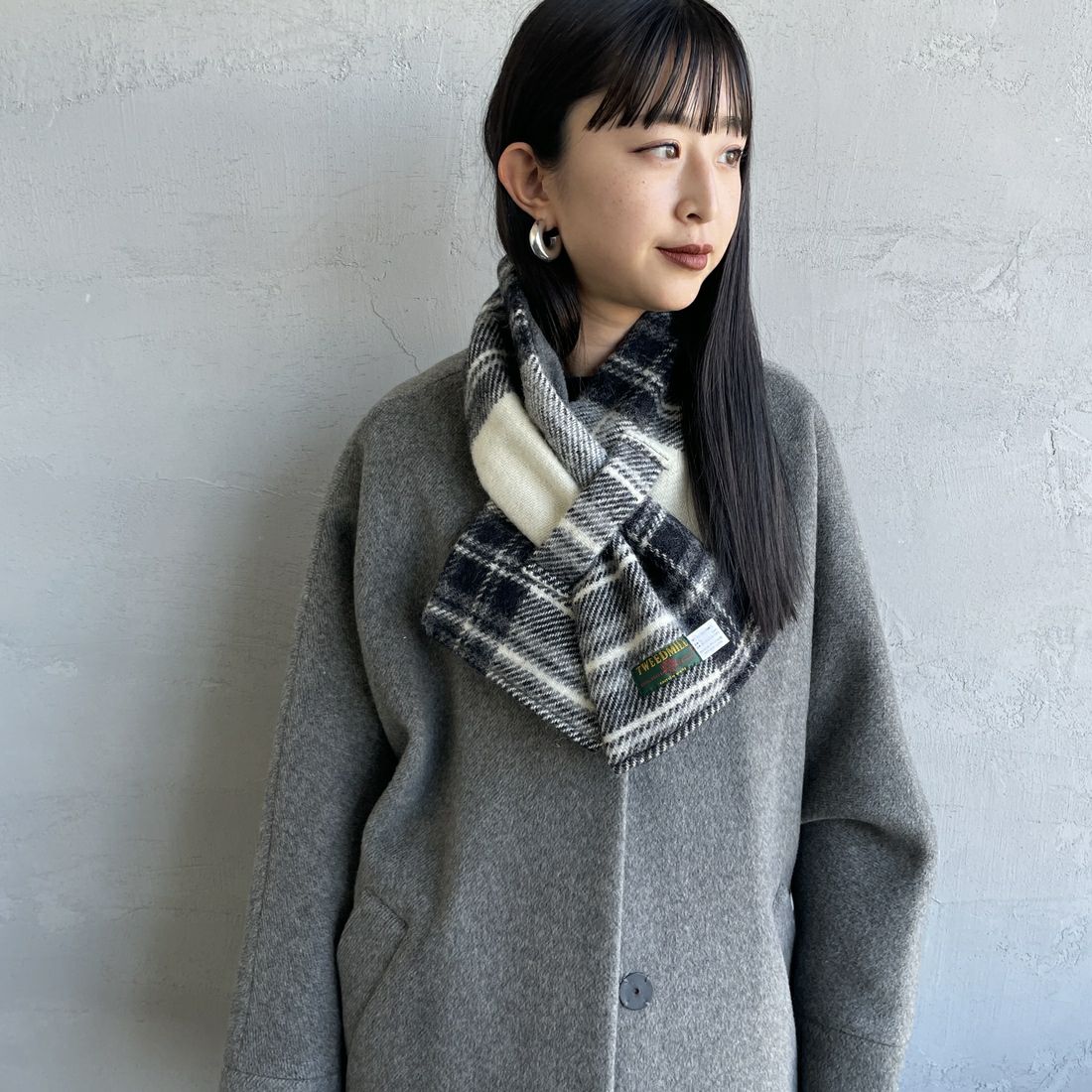 TWEED MILL [ツィードミル] 別注 チェック×フリース リバーシブル差し込みマフラー [17-93-PNWFL-JF] GREY DRESS