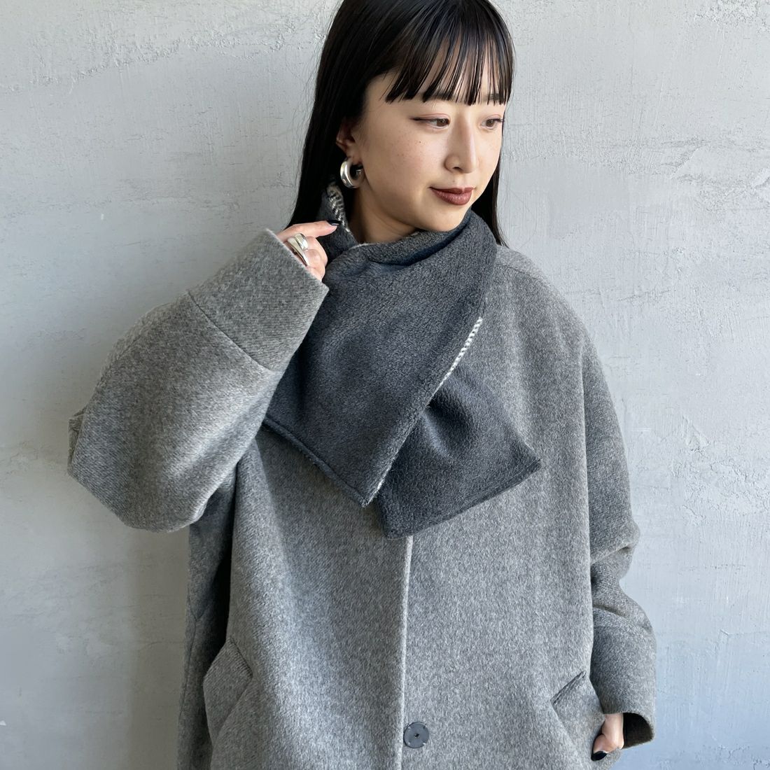 TWEED MILL [ツィードミル] 別注 チェック×フリース リバーシブル差し込みマフラー [17-93-PNWFL-JF] GREY DRESS