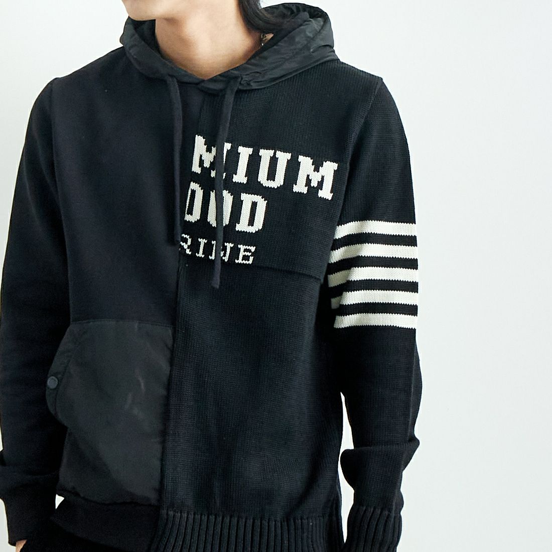 P.M.D.S. [ピーエムディーエス] 切り替えパーカー [RAISAMGA435] BLACK &&モデル身長：179cm 着用サイズ：L&&