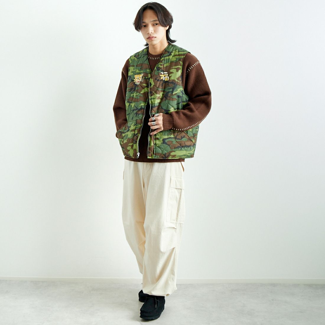 TAILOR TOYO [テーラートウヨウ] ベトナムライナーベスト [TT15549] 198 CAMO &&モデル身長：179cm 着用サイズ：XXL&&