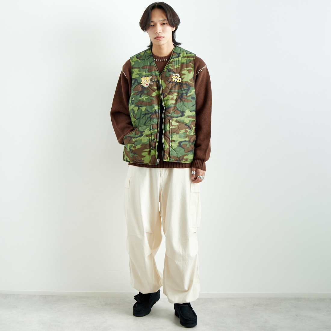 TAILOR TOYO [テーラートウヨウ] ベトナムライナーベスト [TT15549] 198 CAMO &&モデル身長：179cm 着用サイズ：XXL&&