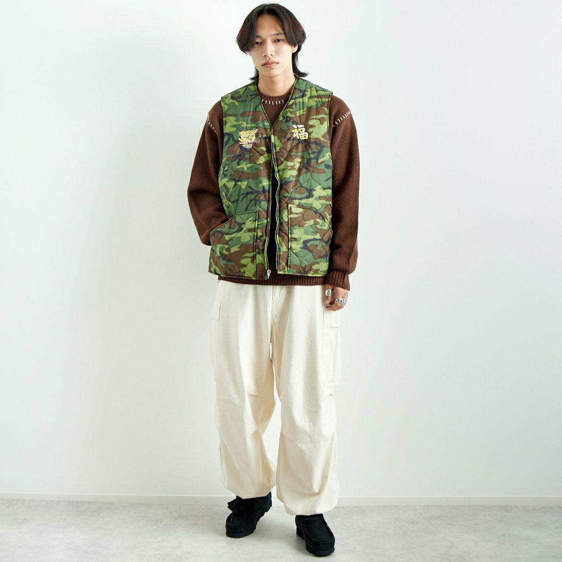 TAILOR TOYO [テーラートウヨウ] ベトナムライナーベスト [TT15549] 198 CAMO &&モデル身長：179cm 着用サイズ：XXL&&
