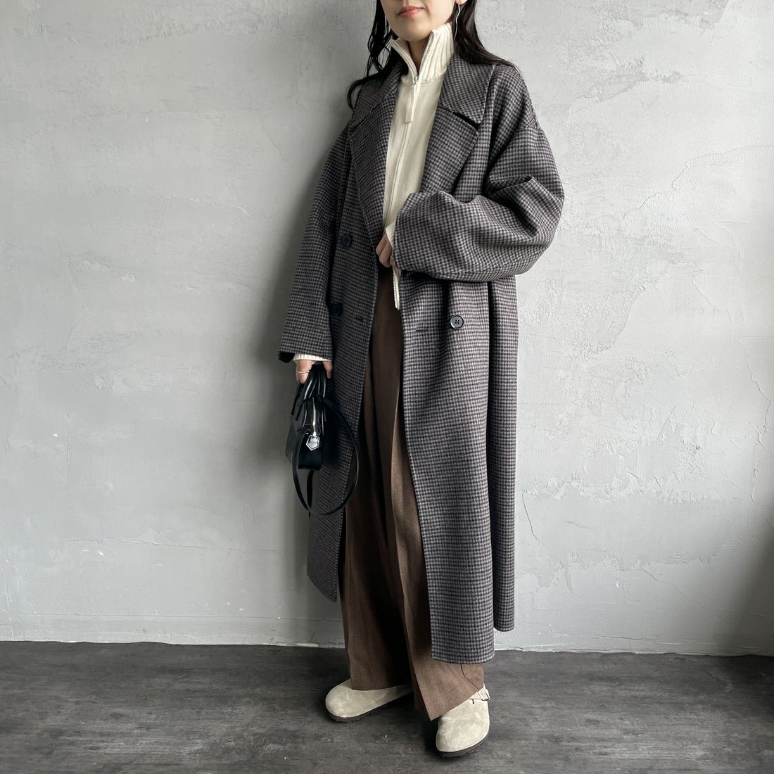 le glazik [ルグラジック] リバーダブル ブレステッドコート [LG-A0451LWW] BLK/BRN GU &&モデル身長：160cm 着用サイズ：36&&