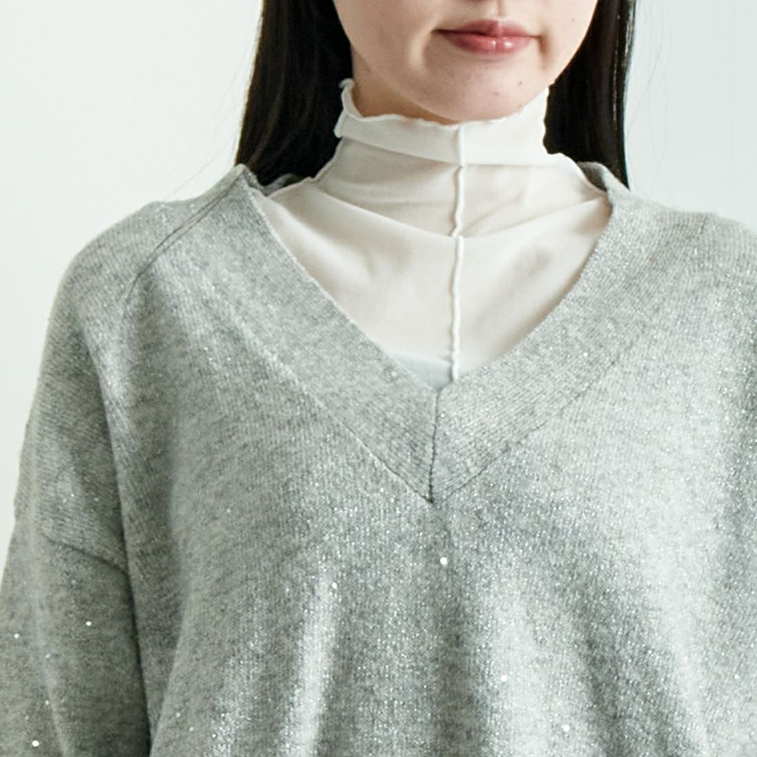 CLOCHE [クロシェ] スパンコールVネックニット [45285628] ｸﾞﾚｰ
