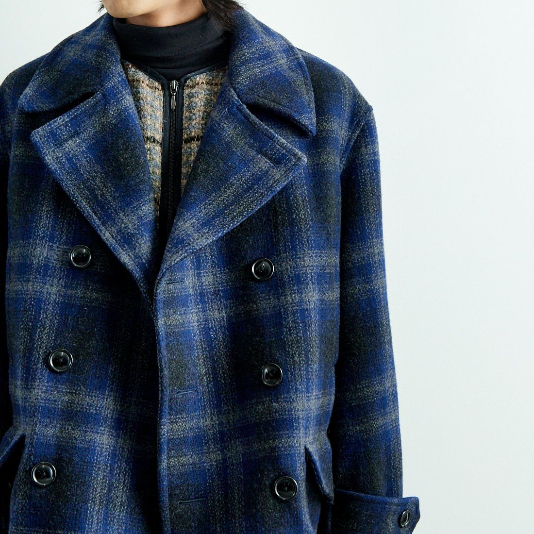 South2West8 [サウスツーウエストエイト] オンブレチェック メルトンピーコート [PU460] A NAVY