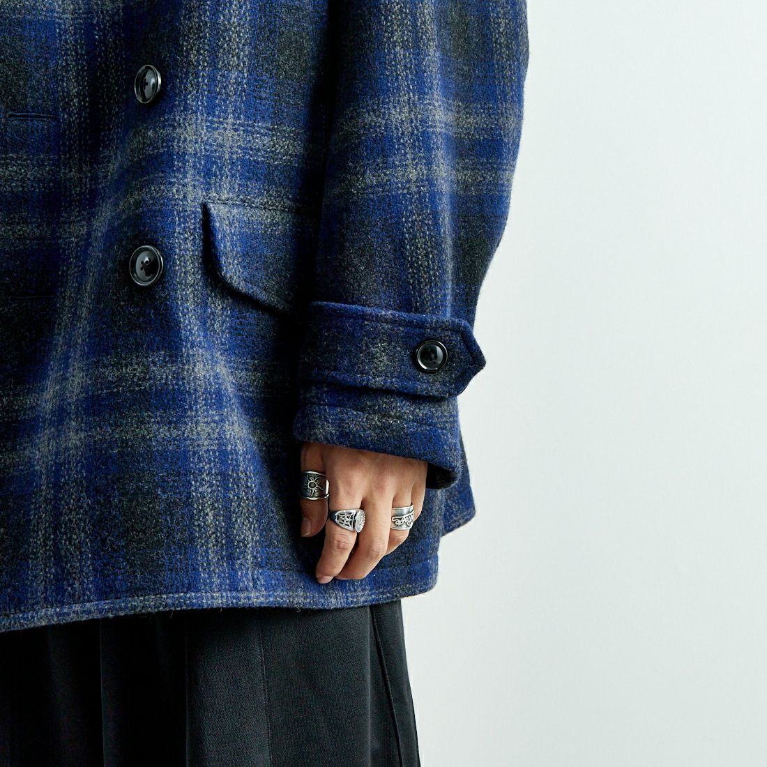 South2West8 [サウスツーウエストエイト] オンブレチェック メルトンピーコート [PU460] A NAVY