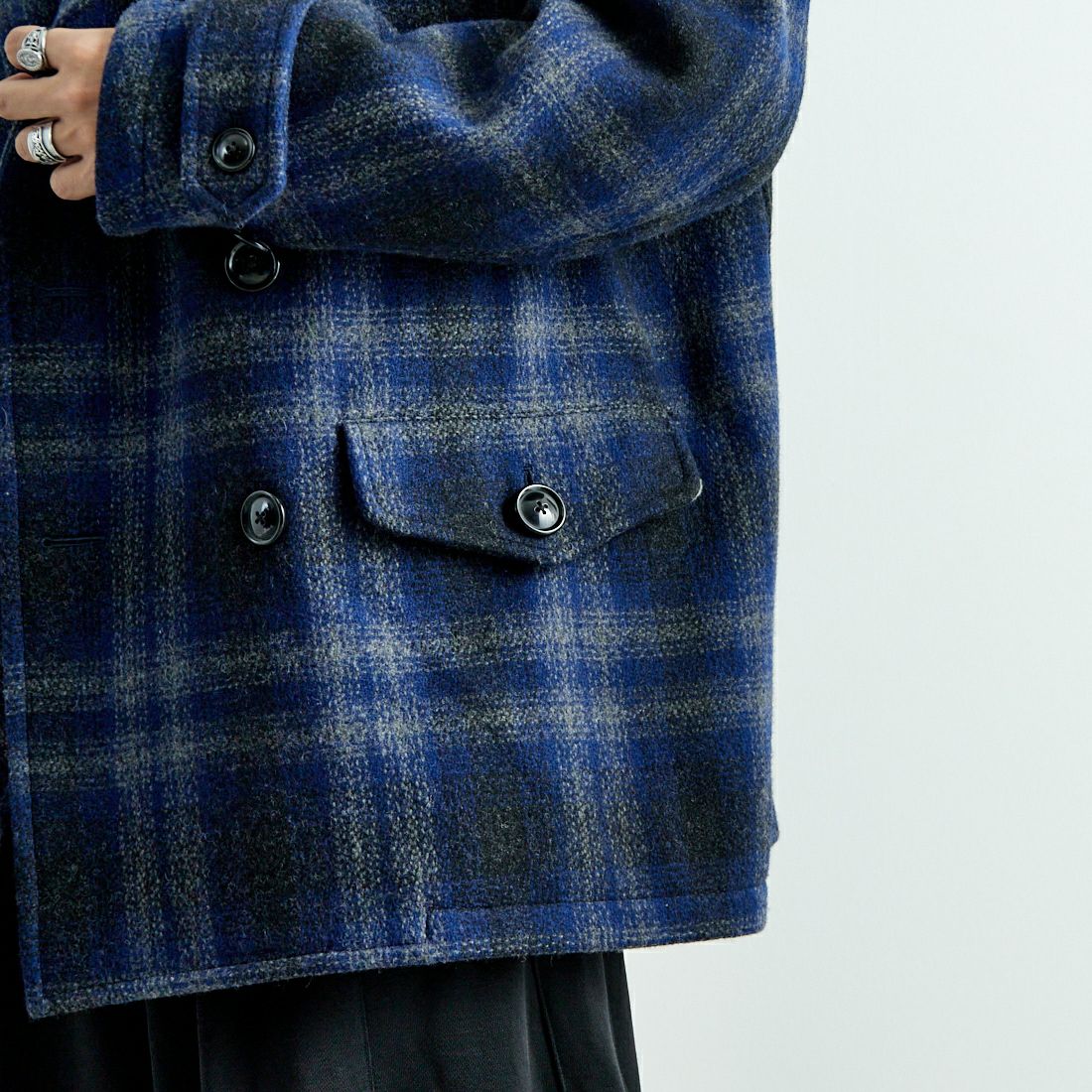 South2West8 [サウスツーウエストエイト] オンブレチェック メルトンピーコート [PU460] A NAVY