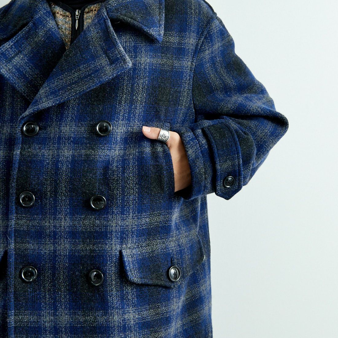 South2West8 [サウスツーウエストエイト] オンブレチェック メルトンピーコート [PU460] A NAVY