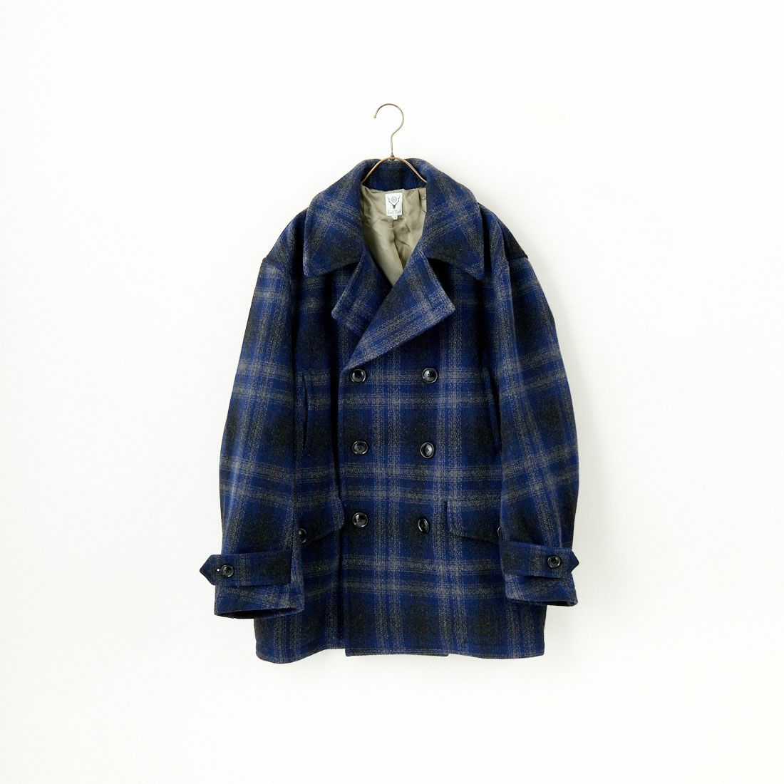 South2West8 [サウスツーウエストエイト] オンブレチェック メルトンピーコート [PU460] A NAVY