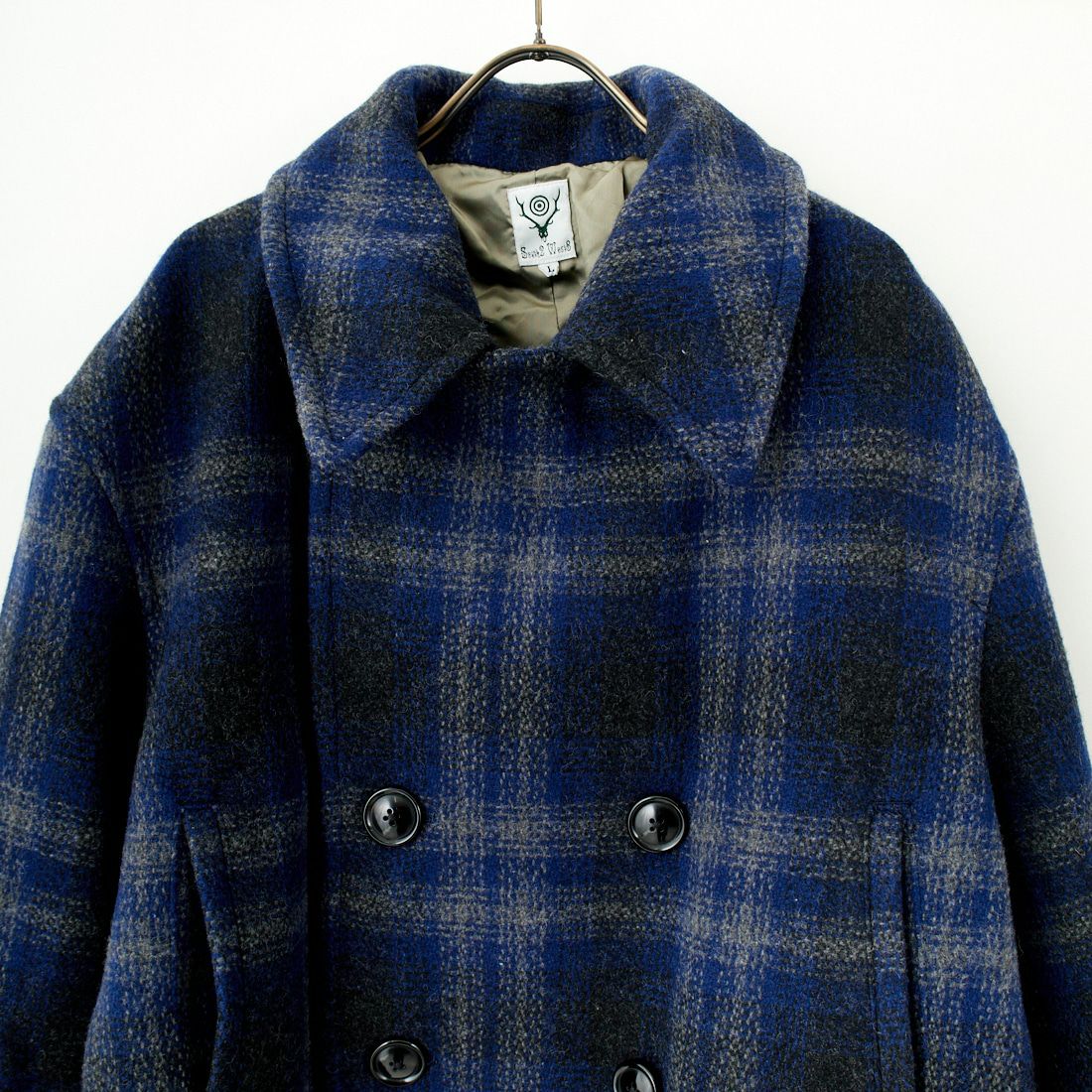 South2West8 [サウスツーウエストエイト] オンブレチェック メルトンピーコート [PU460] A NAVY