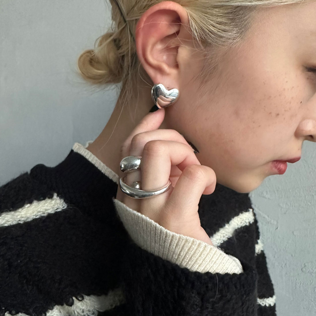 キャメル 黒 レザー × デニム SONY ✯ ピアス イヤリング