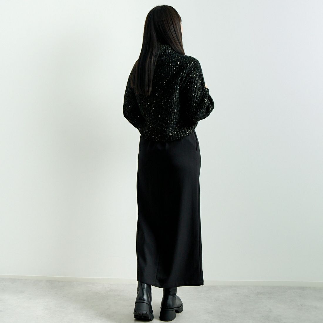 Jf Ready Made [ジェイエフレディメイド] ラメホイルタートルネックプルオーバー [3224431] ﾌﾞﾗｯｸ &&モデル身長：167cm 着用サイズ：F&&