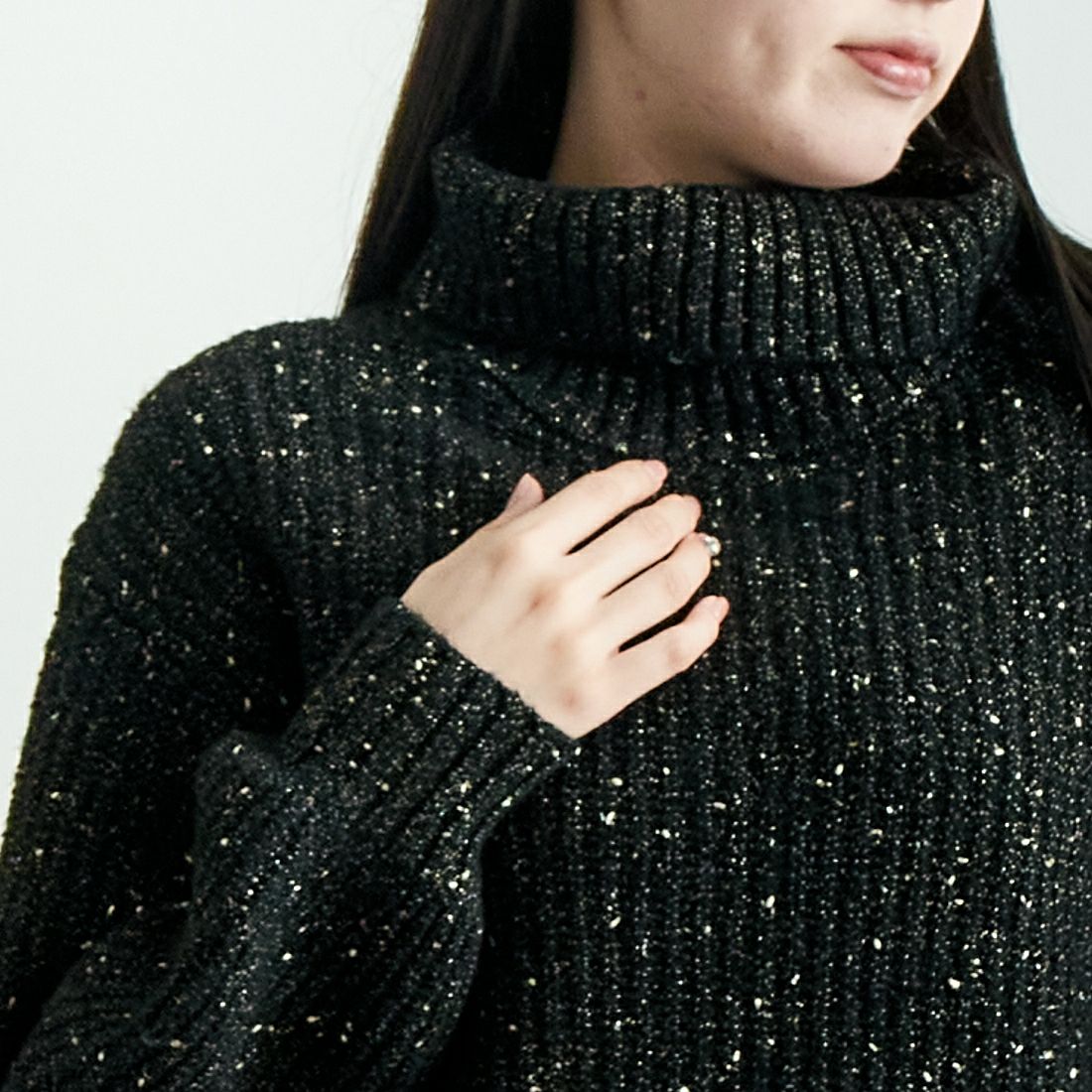 Jf Ready Made [ジェイエフレディメイド] ラメホイルタートルネックプルオーバー [3224431] ﾌﾞﾗｯｸ