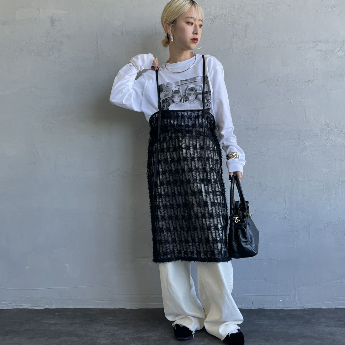 By/m [バイエム] マルチWAY チュールフェザーシアーラップスカート [B24142017] 09 BLACK&&モデル身長：150cm 着用サイズ：F&&