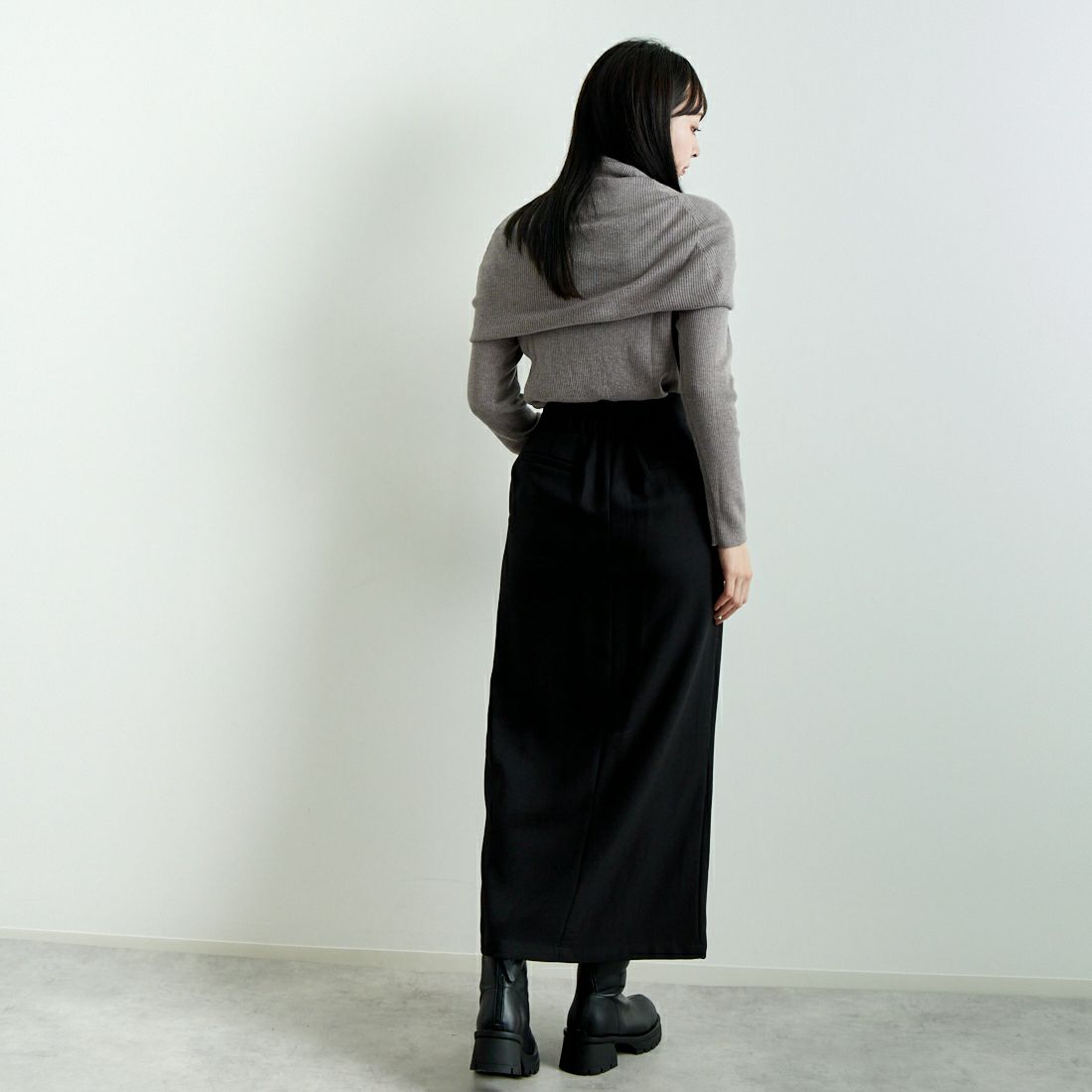 mizuiro ind [ミズイロインド] ケープカラーリブプルオーバー [4-220072] 19 L.BEIGE &&モデル身長：167m 着用サイズ：F&&