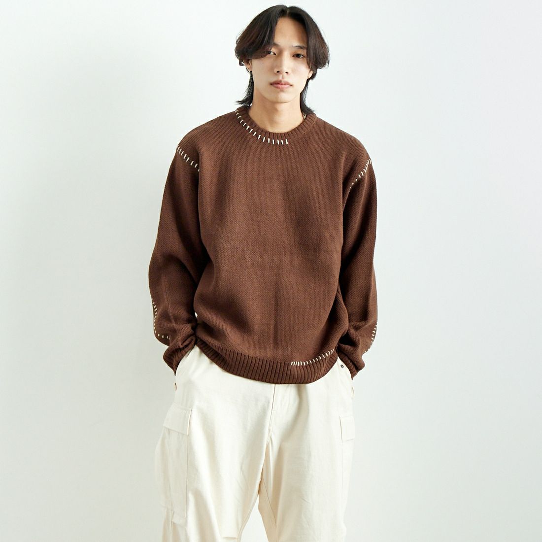 32 BROWN&&モデル身長：179cm 着用サイズ：L&&
