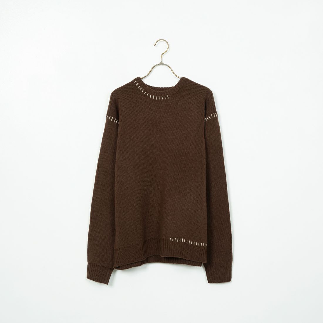 33Degrees [サーティスリーディグリーズ] 手差しステッチクルーネックニット [ND-24751000] 32 BROWN