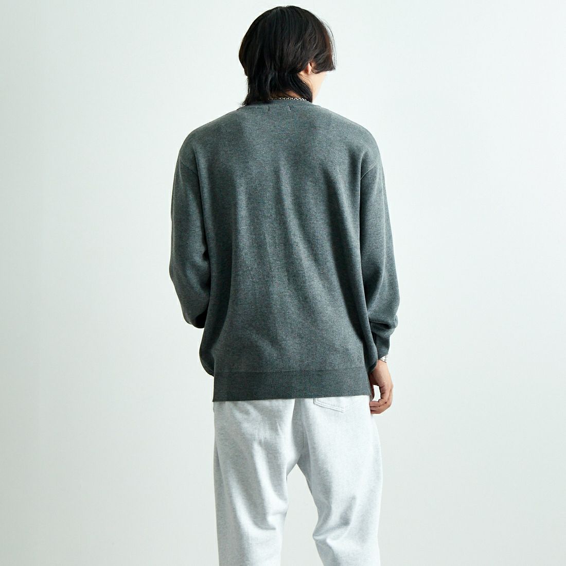 Jeans Factory Clothes [ジーンズファクトリークローズ] ダブルジャガードドックフェイスニット [JFC-244-068] GREY &&モデル身長：179cm 着用サイズ：L&&