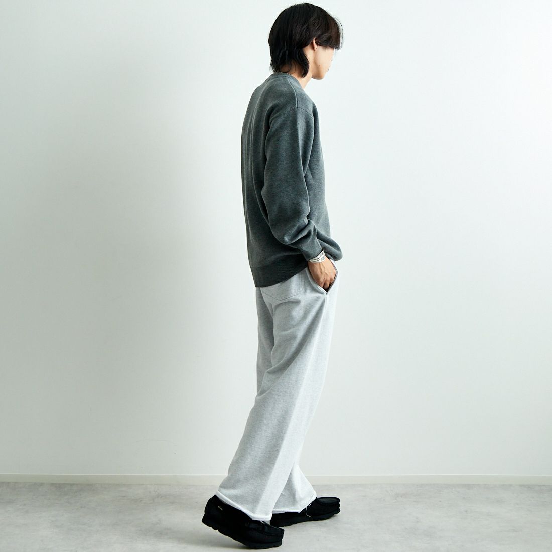 Jeans Factory Clothes [ジーンズファクトリークローズ] ダブルジャガードドックフェイスニット [JFC-244-068] GREY &&モデル身長：179cm 着用サイズ：L&&