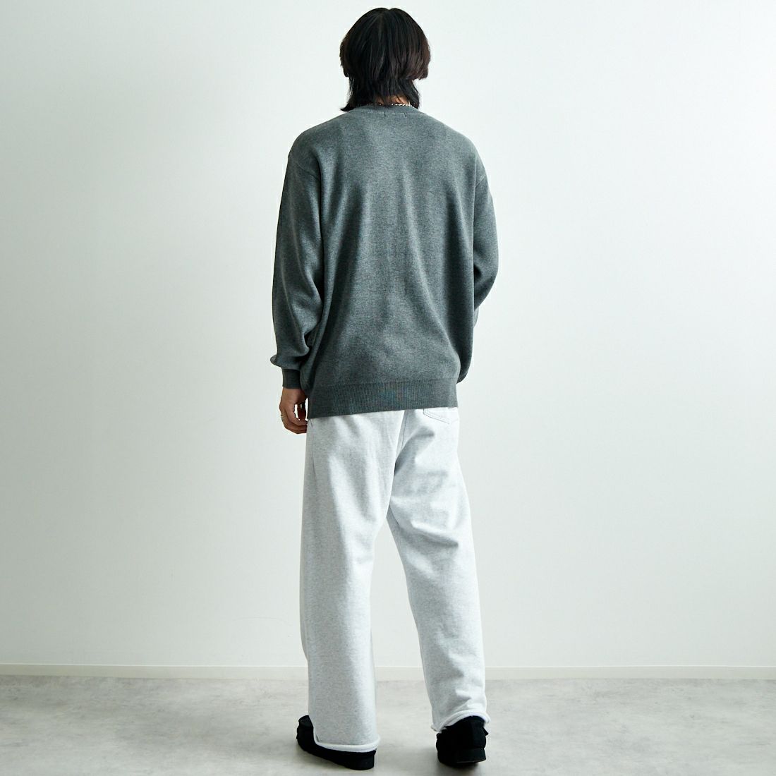Jeans Factory Clothes [ジーンズファクトリークローズ] ダブルジャガードドックフェイスニット [JFC-244-068] GREY &&モデル身長：179cm 着用サイズ：L&&