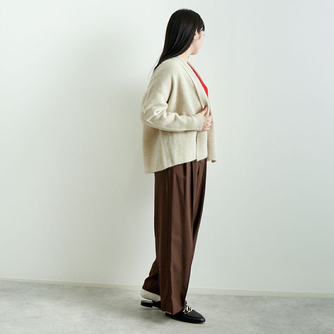 USINE [ユジーヌ] フォックス混ラメトッパーカーディガン [11243817] ｵﾌ &&モデル身長：167cm 着用サイズ：F&&