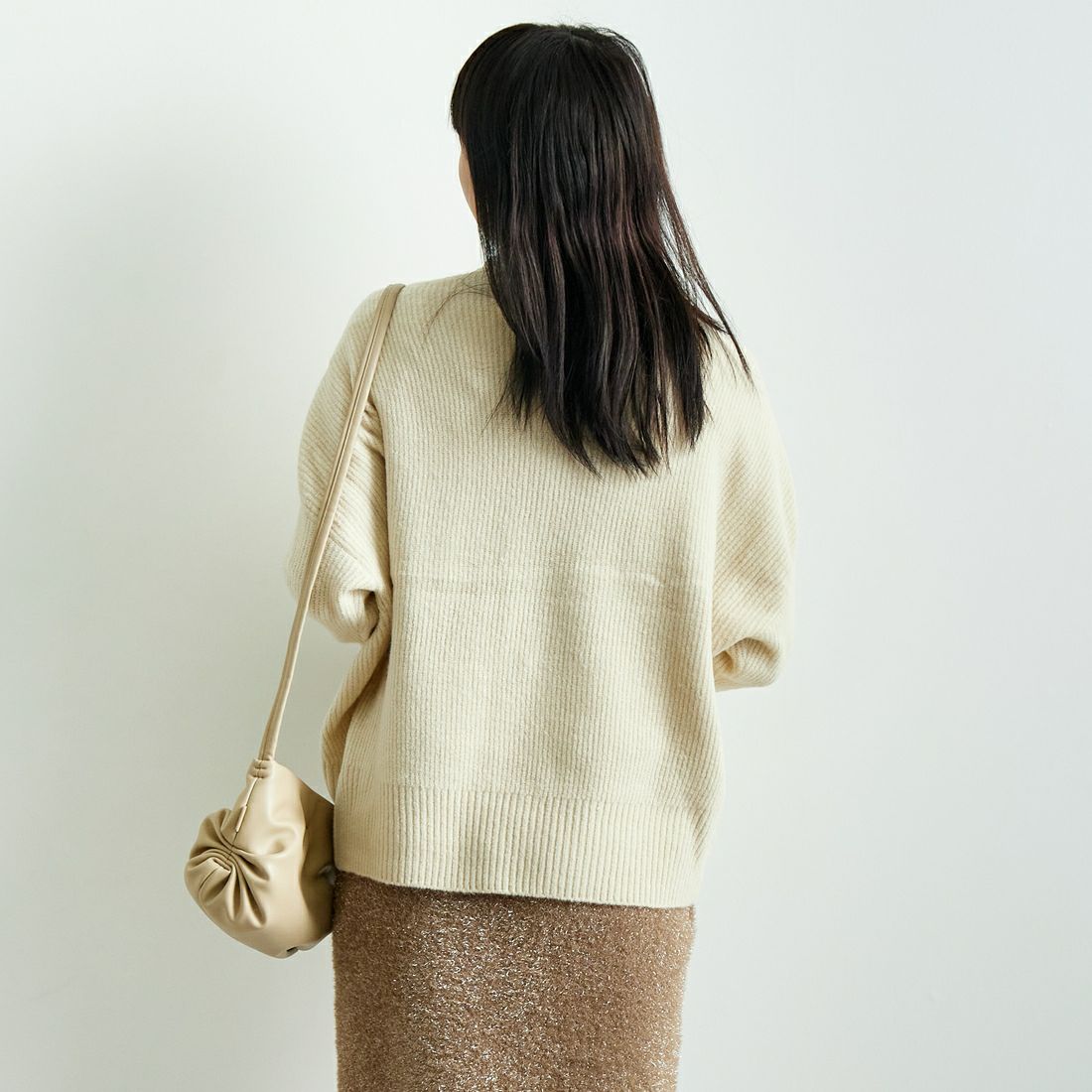 Jeans Factory Clothes [ジーンズファクトリークローズ] フォックス混Vネックニット [998-17530] 03 ﾊﾞﾆﾗ &&モデル身長：167cm 着用サイズ：F&&