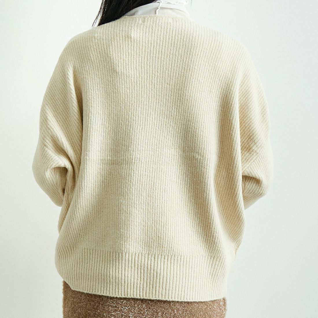 Jeans Factory Clothes [ジーンズファクトリークローズ] フォックス混Vネックニット [998-17530] 03 ﾊﾞﾆﾗ &&モデル身長：167cm 着用サイズ：F&&