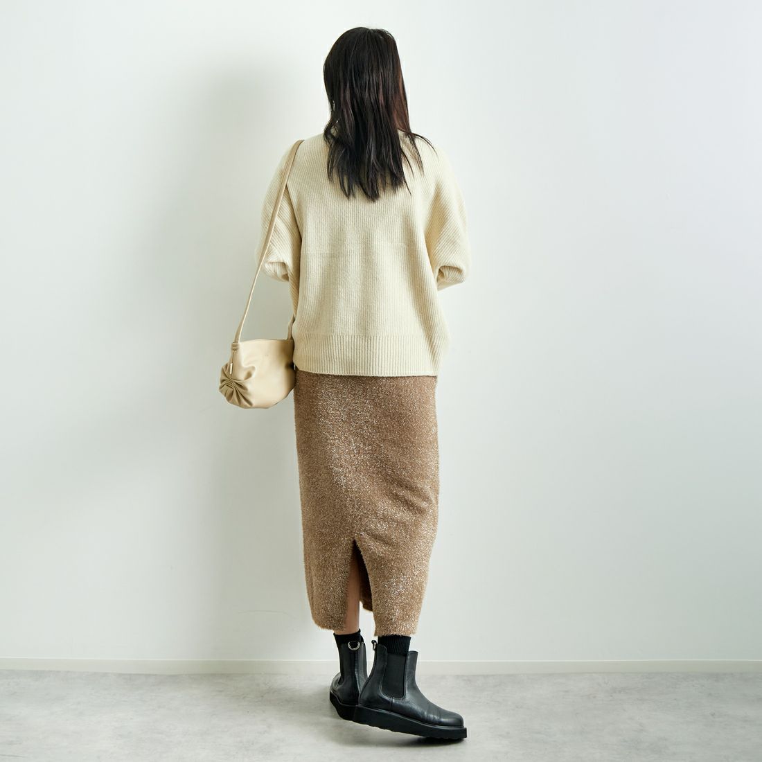 Jeans Factory Clothes [ジーンズファクトリークローズ] フォックス混Vネックニット [998-17530] 03 ﾊﾞﾆﾗ &&モデル身長：167cm 着用サイズ：F&&