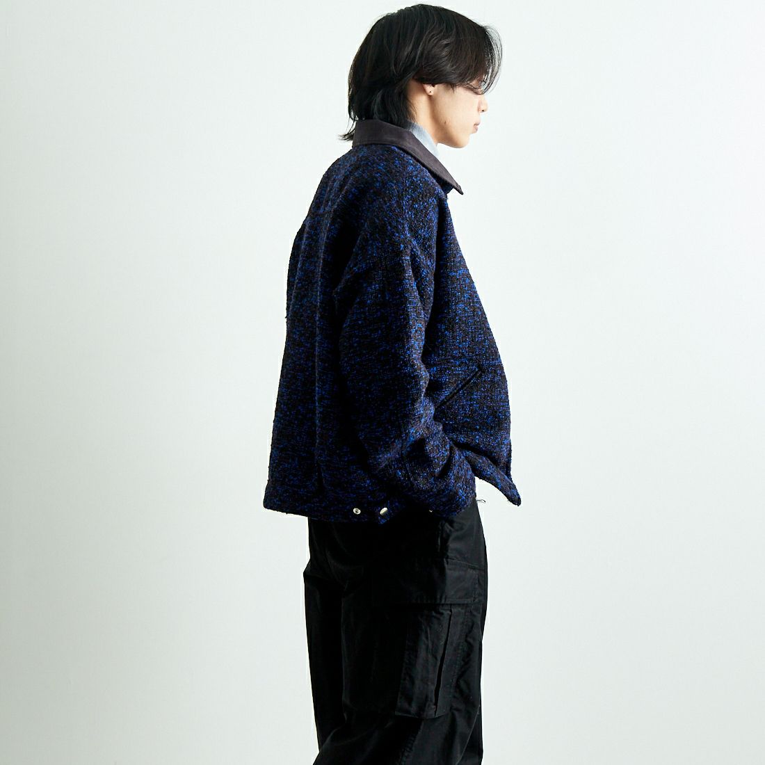 HELLO CALIF [ハローカリフ] リングヤーンショートワークジャケット [HC-244-073] 530 BLUE &&モデル身長：179cm 着用サイズ：L&&