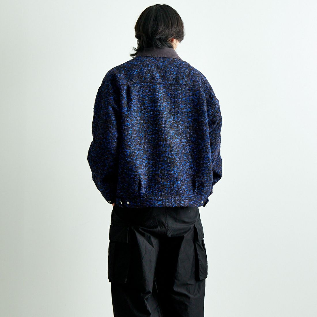 HELLO CALIF [ハローカリフ] リングヤーンショートワークジャケット [HC-244-073] 530 BLUE &&モデル身長：179cm 着用サイズ：L&&