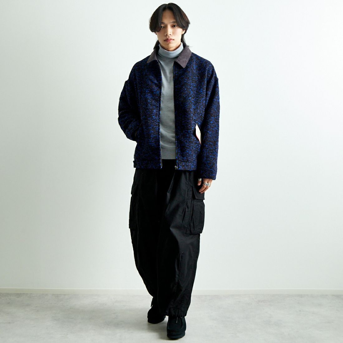 HELLO CALIF [ハローカリフ] リングヤーンショートワークジャケット [HC-244-073] 530 BLUE &&モデル身長：179cm 着用サイズ：L&&