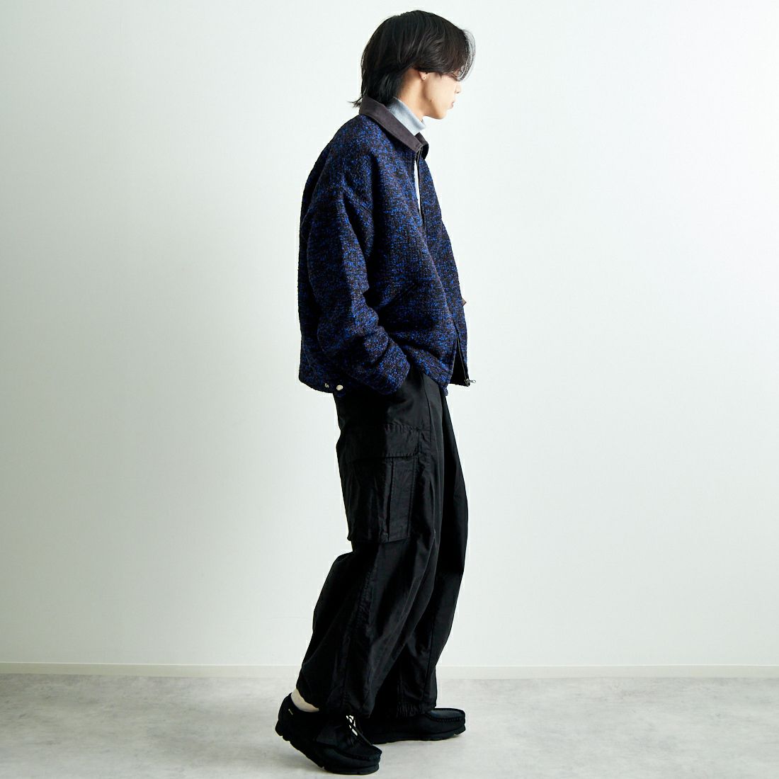 HELLO CALIF [ハローカリフ] リングヤーンショートワークジャケット [HC-244-073] 530 BLUE &&モデル身長：179cm 着用サイズ：L&&