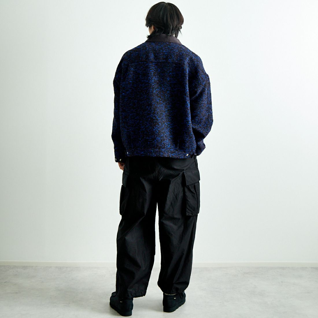 HELLO CALIF [ハローカリフ] リングヤーンショートワークジャケット [HC-244-073] 530 BLUE &&モデル身長：179cm 着用サイズ：L&&