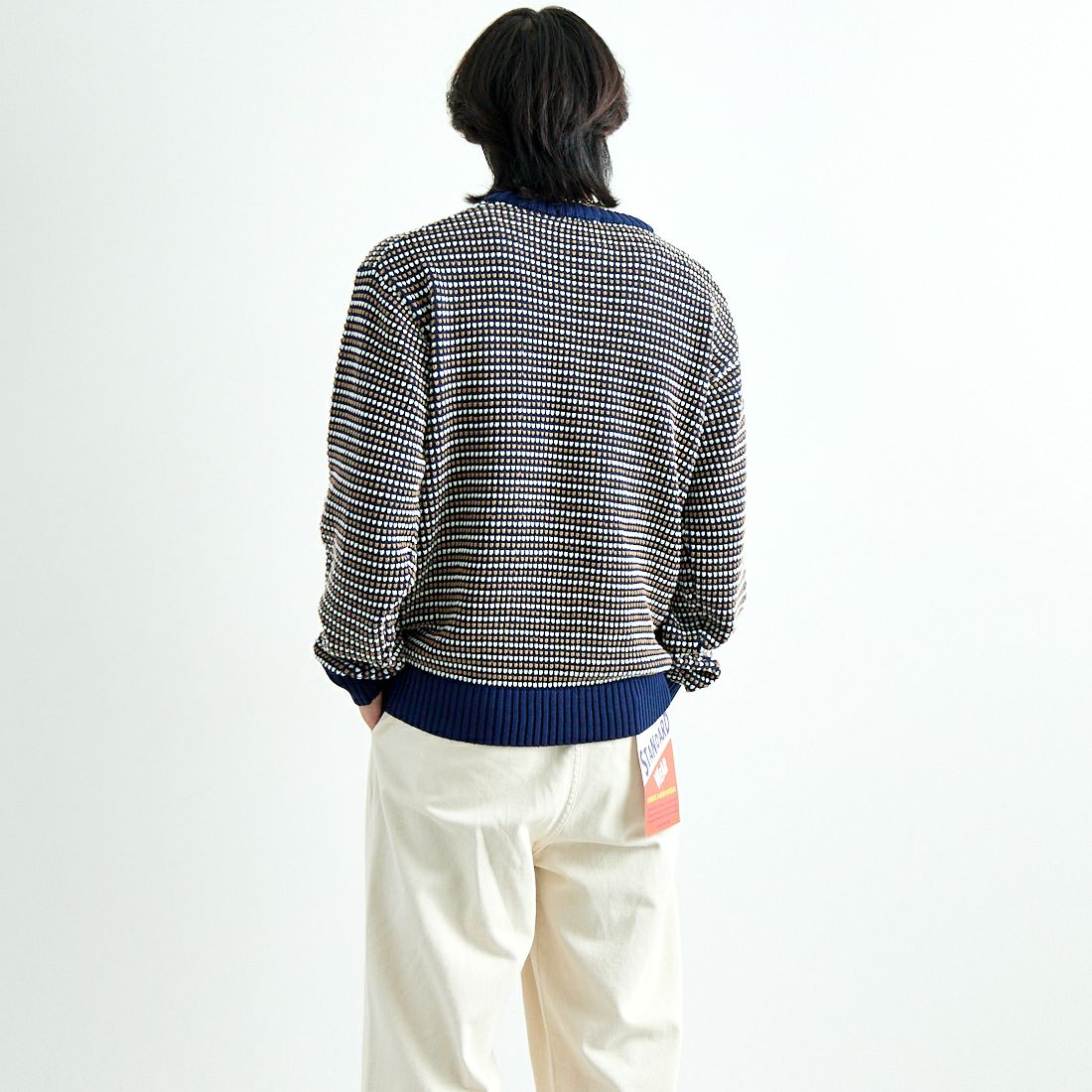 Noir Fabrik [ヌワールファブリック] ポップコーン編み クルーネックニット [NF-244-093] NVY &&モデル身長：179cm 着用サイズ：M&&